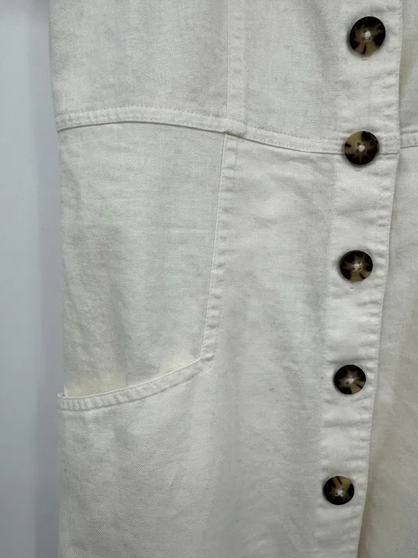 MADEWELL Linen-Cotton Puff-Sleeve Summer A-line Dress Sz 2 White Summer Retro - Image 8