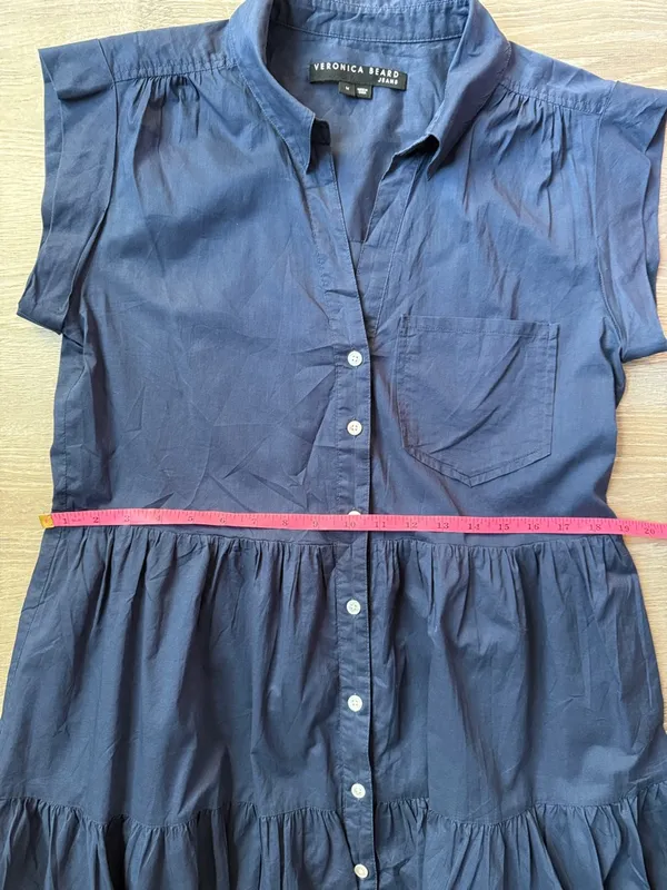 VERONICA BEARD Trisha Tiered Button-Front Mini Shirtdress Medium - Image 12