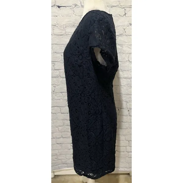 Banana Republic Dress Navy Blue Short Sleeve Lace Zipper Back Size -12 - Image 3