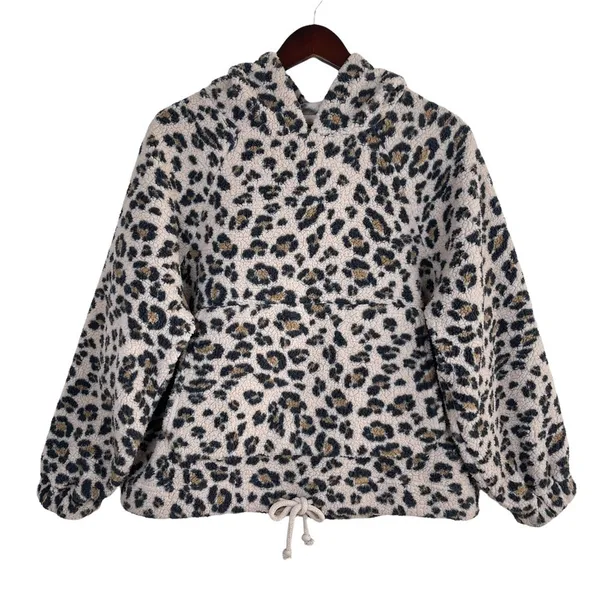 American Eagle Outfitters Animal Print Leopard Sherpa Fleece Hoodie Sweatshirt - Image 2