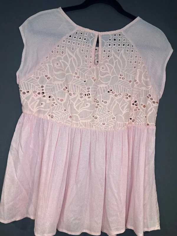 Acemi M Pink Eyelet Embroidered Babydoll Tunic Top Boho Cottagecore - Image 6