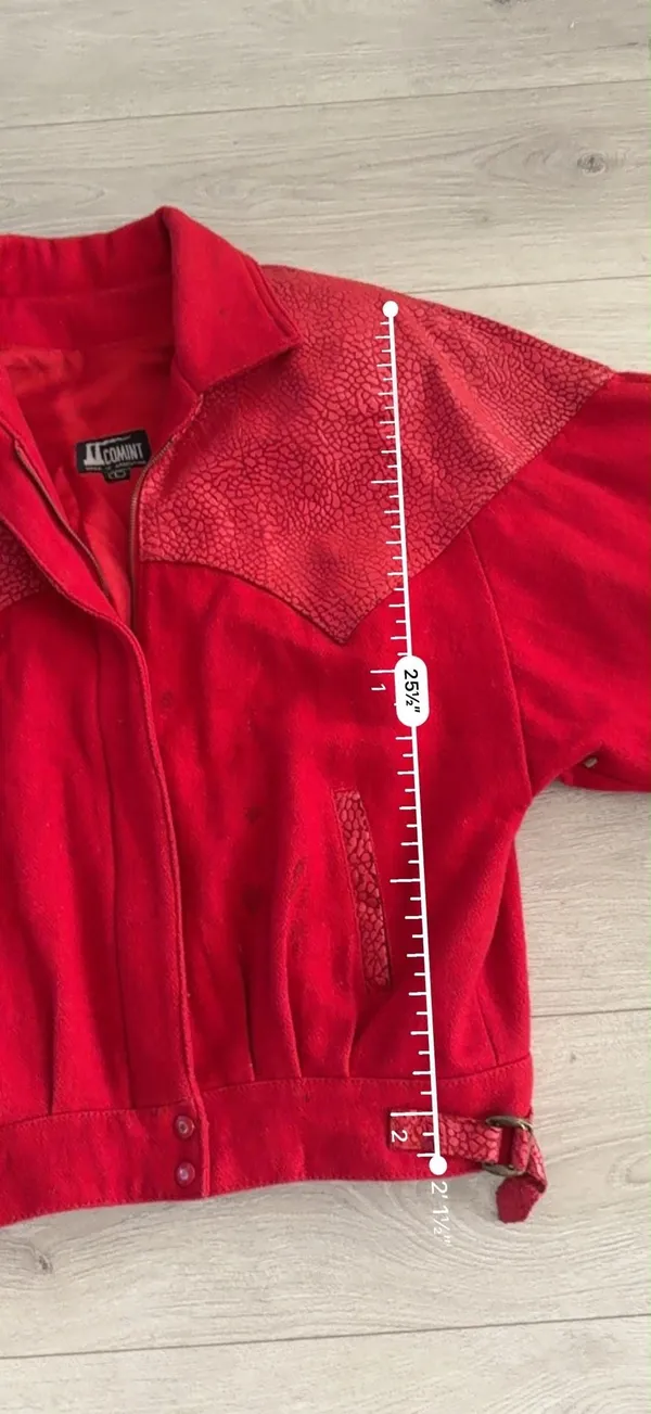 80’s Style Women’s Vintage Red Suede Leather Bomber Jacket Size Large - Image 6