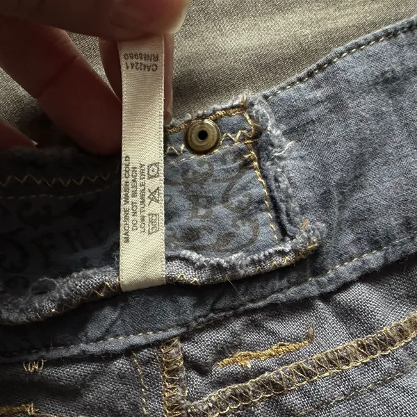 Y2K Linen Cargo Capri Blue Utility Boho Cropped Pants Sz L Button‎ Fly Wide Leg - Image 16