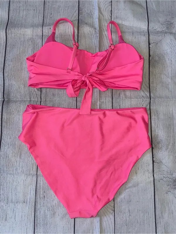 Quince Pink High-Waist Bikini Set - Classic Scoop Top - Image 2