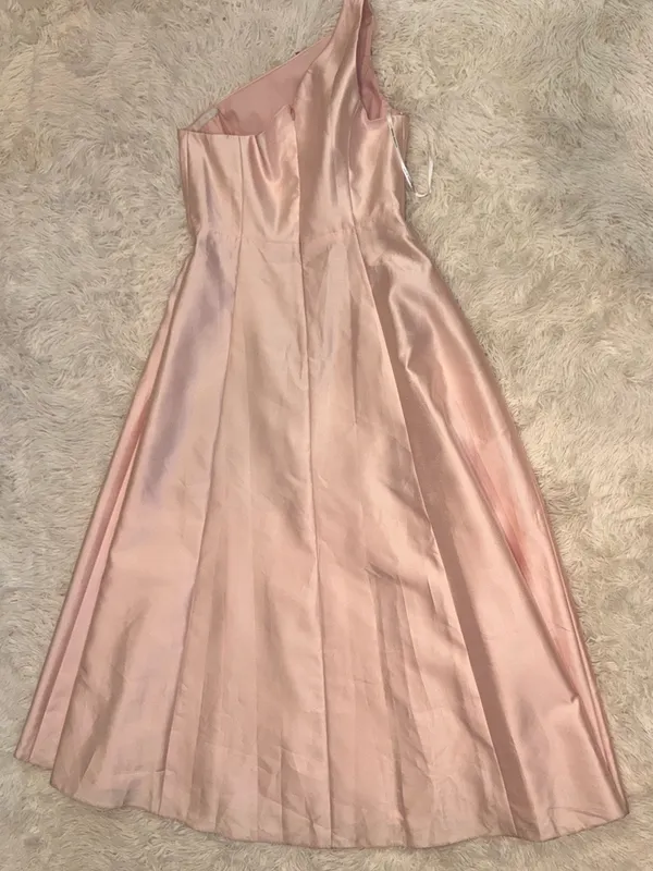 NEW Alfred Sung One-Shoulder A-Line Gown Handworked Floral Appliqué Blush Sz 14 - Image 6