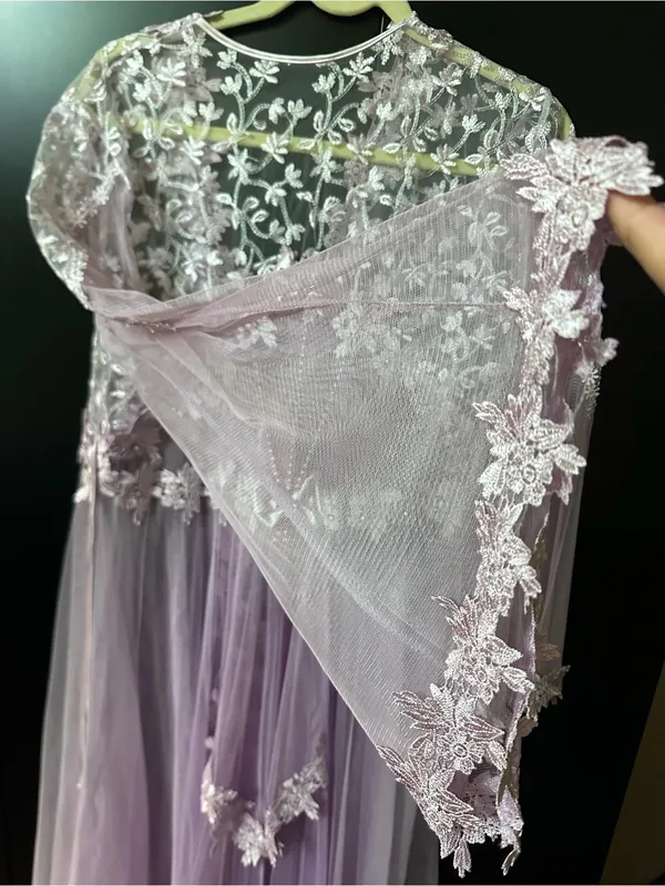 Embroidered Sheer Lace Robe in Light Lavender - Elegant Layering M - Image 13