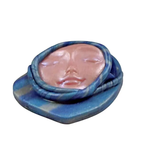RARE Polymer Abstract Sleeping Face Brooch Pin SIGNED Art Nouveau Modernist - Image 4