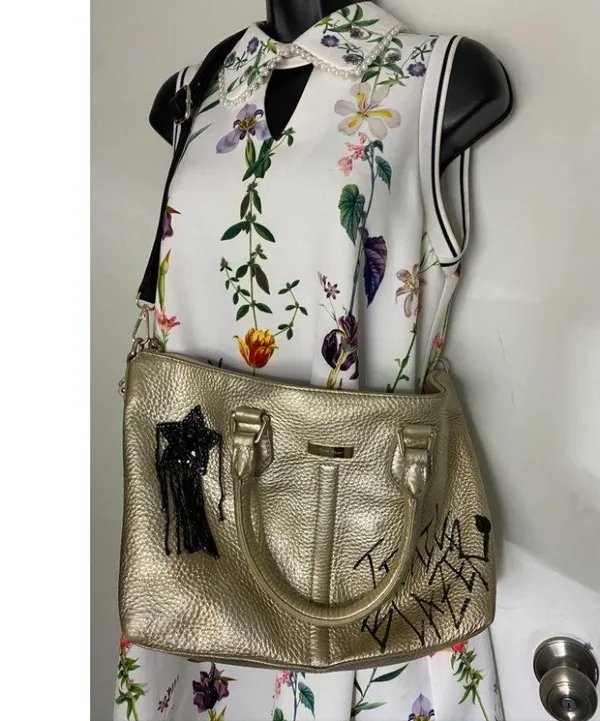 COLE HAAN Tote Bag Gold Customized w Graffiti - Image 11