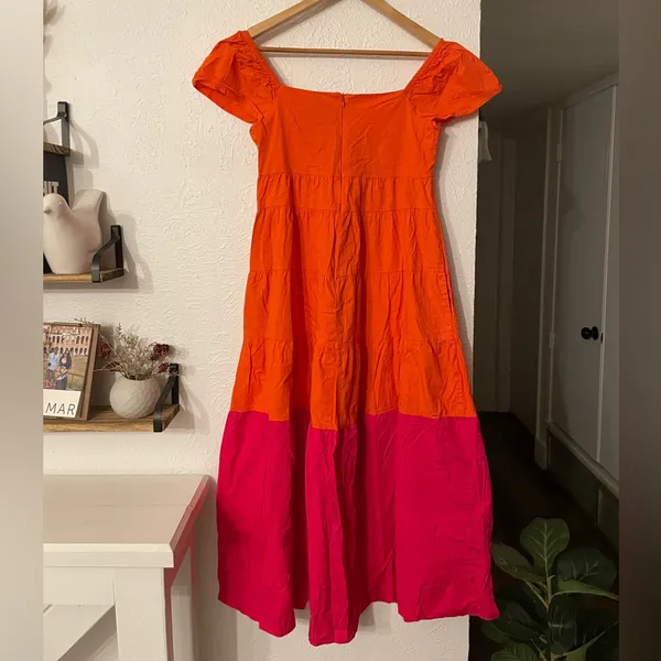 Donna Morgan Colorblock Tiered Maxi Orange and Pink Tiered Dress Size 0 - Image 4