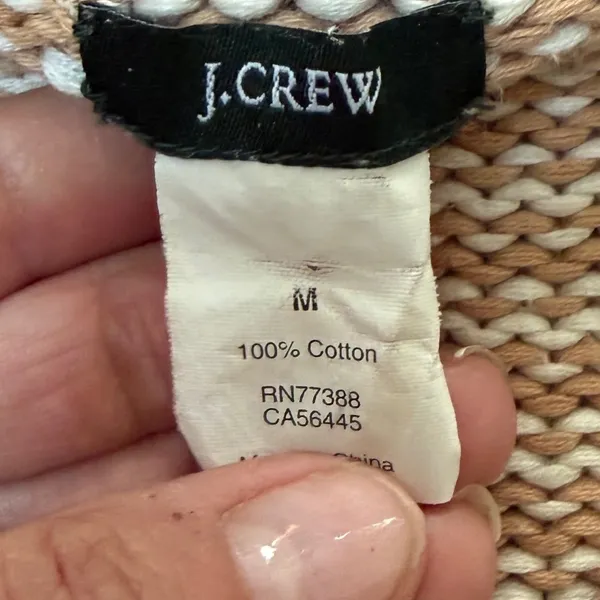 J. Crew Womens Tan White Striped 100% Cotton V-Neck Sweater Size M RN77388 - Image 4