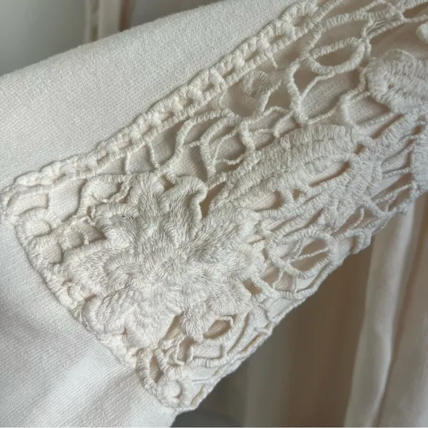 Knox Rose Cream Boho Button Lace Sweatshirt Long Sleeve Medium - Image 8