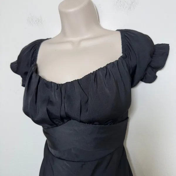 Women‎ Milkmaid Maxi Whimsigoth Dress Large Black Satin Puff Sleeve Ruched Bust - Image 3