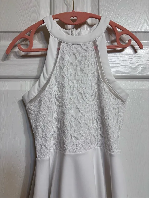 Missguided White Lace Halter Skater Dress Rush Week Bridal Wedding EUC Size S - Image 9