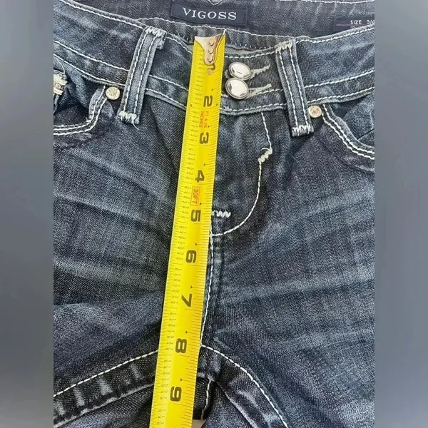 Vigoss the New York boot cut jean‎ size 3/4 L33 Bling Sequin Jeans EUC! 0057 - Image 9