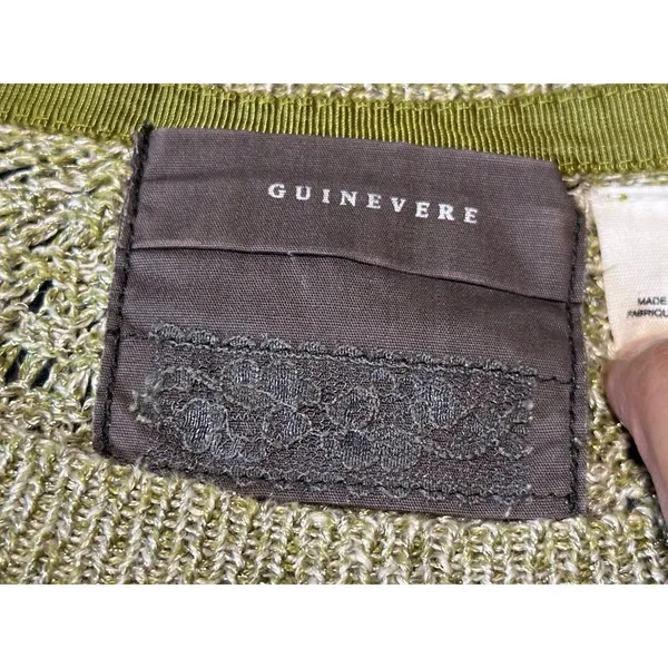 Guinevere Anthropologie Hemp Blend Open Knit Sweater Olive Gold Metallic Medium - Image 6