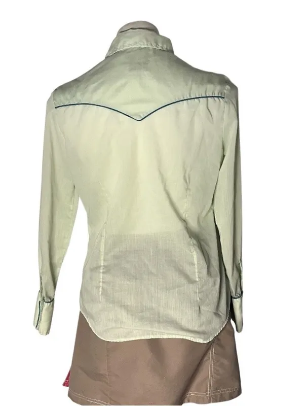 H BAR C Ranchwear California Western Shirt Green Embroidered Vintage 1970’s - Image 2