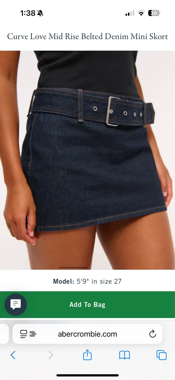 Abercrombie Curve Love Mid Rise Belted Denim Mini Skort - Image 2