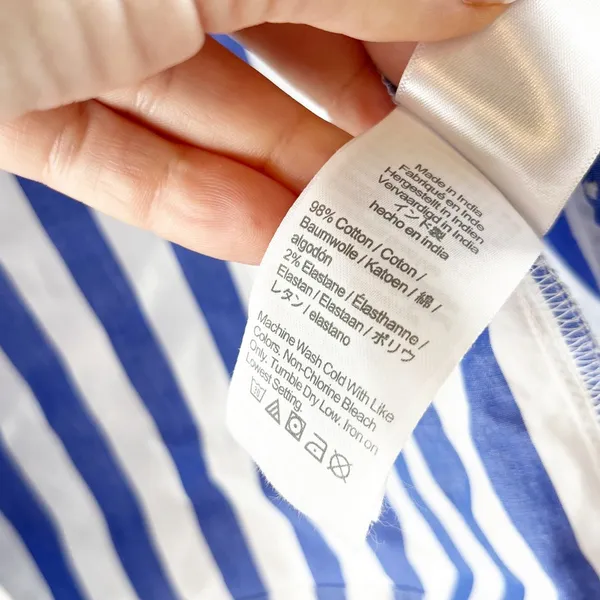 J. Crew Striped Button-Front Top with Tie Sleeves Brilliant Blue White Small - Image 6