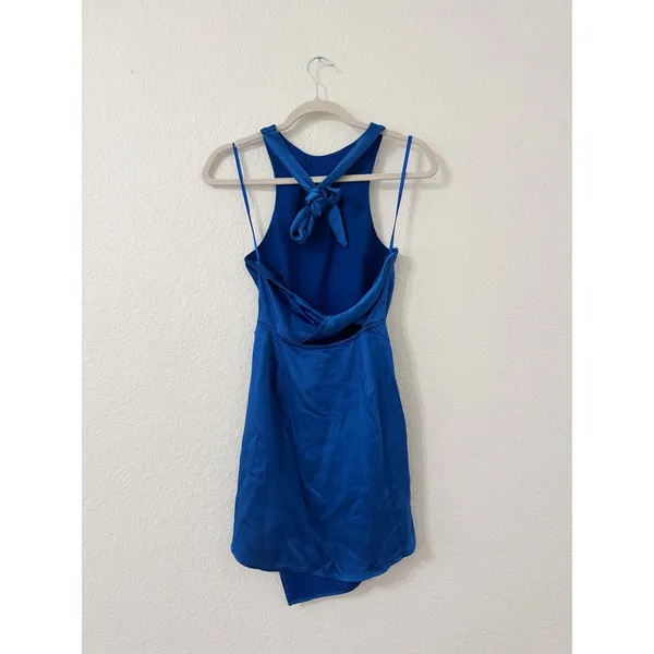 Hello Molly Cobalt Blue Satin Asymmetrical Ruched Mini Dress Size 4 - Image 2