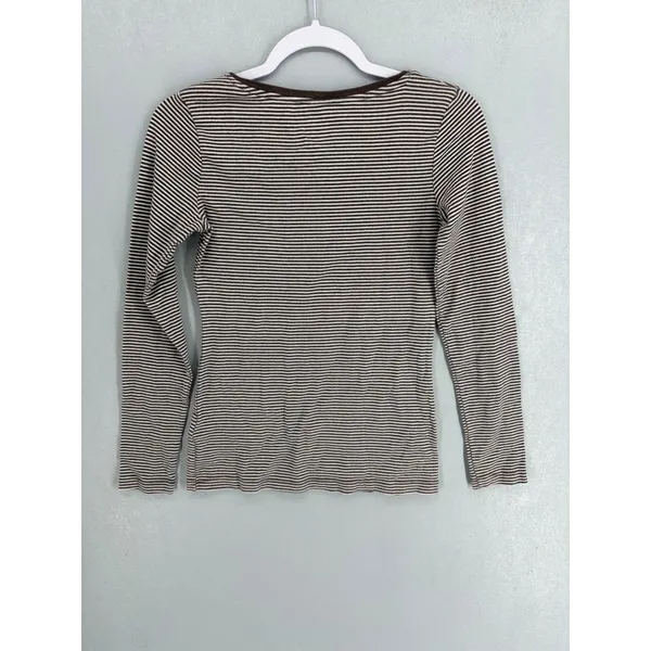 H&M Womens Long Sleeve Top Brown White Striped Scoop Neck Size M - Image 3