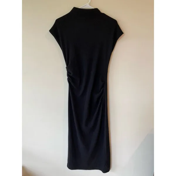 Zara Short Sleeve Ruched Side High Neck Midi Dress Black Women's Size Medium - Image 2