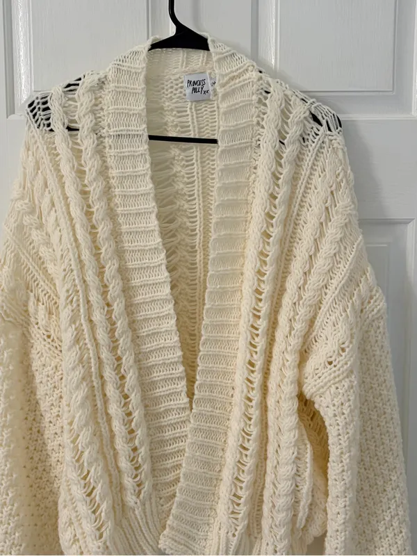 Princess Polly Cream Cable Knit Open-Front Cardigan - Image 2