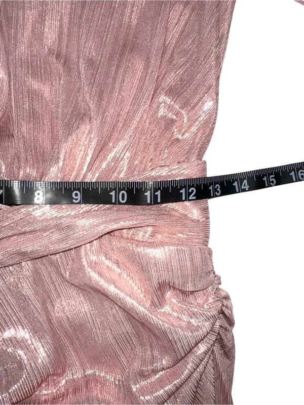 House Of CB Mina Dress Deep V-Neck Metallic Pink Long Sleeve Gown SMALL - Image 8