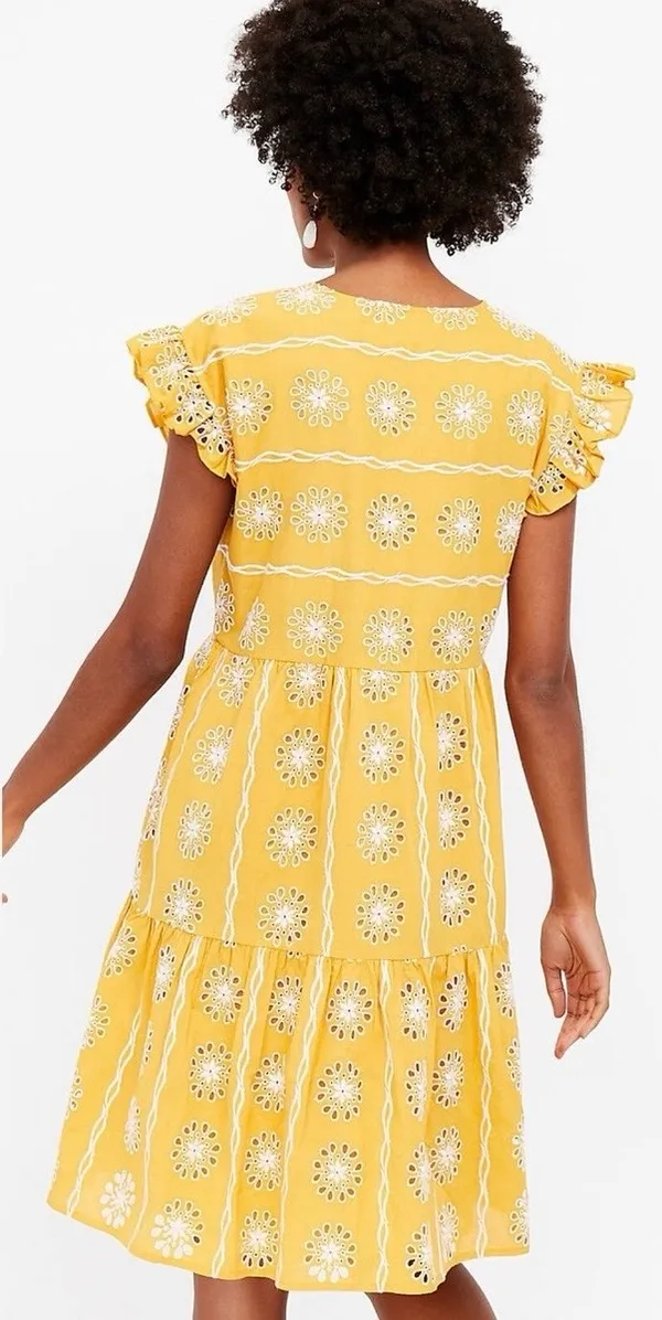 LOFT Eyelet V-Neck Ruffle Sleeve Henley Tiered Dress - Image 2