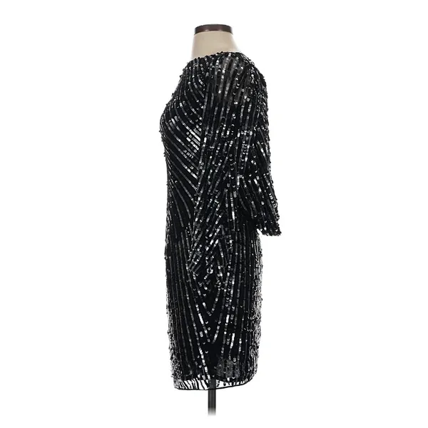 Mac Duggal Sequin Cocktail Dress Womens 0 Black Silver Glam Holiday NYE New Year - Image 4
