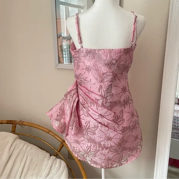 Selfie Leslie Sterling Gathered Waist Embroidery Mini Dress in Pink Size Large - Image 6
