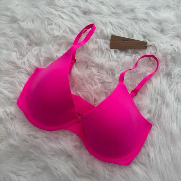 Skims Fits Everybody Scoop Plunge Bra Neon Pink Size 32DD - Image 4