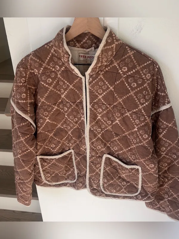 Free People Quilted Chloe Jacket in Brown - Image 5