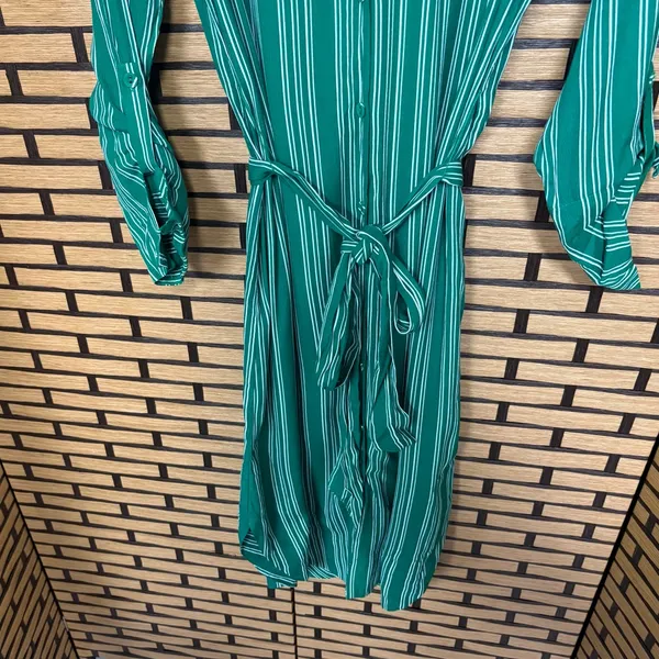 Maeve Green And White Stripe Button‎ Front Midi Dress Size 6 - Image 5