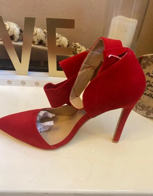 Delevenin RED STILETTO HEELS WITH ANKLE STRAP WITH BOW SIZE 8 - Image 6