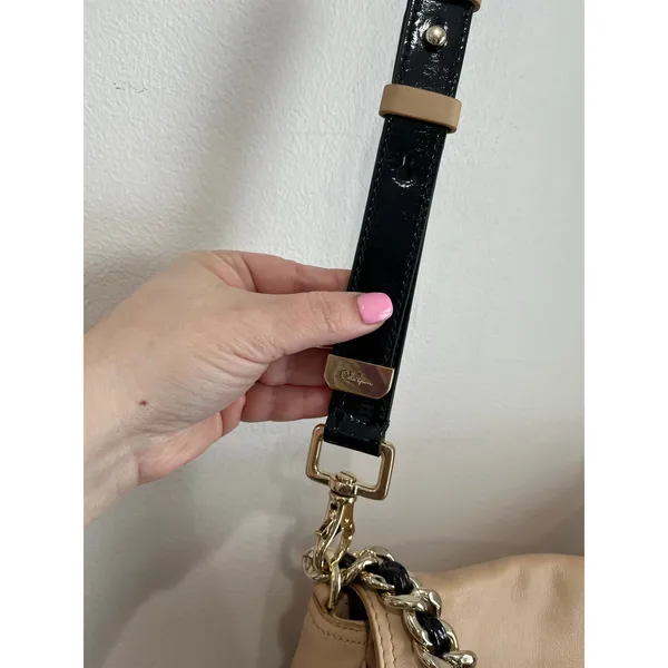 COLE HAAN‎ Leather Light Pale Beige Handbag Purse Satchel Chain - Image 5