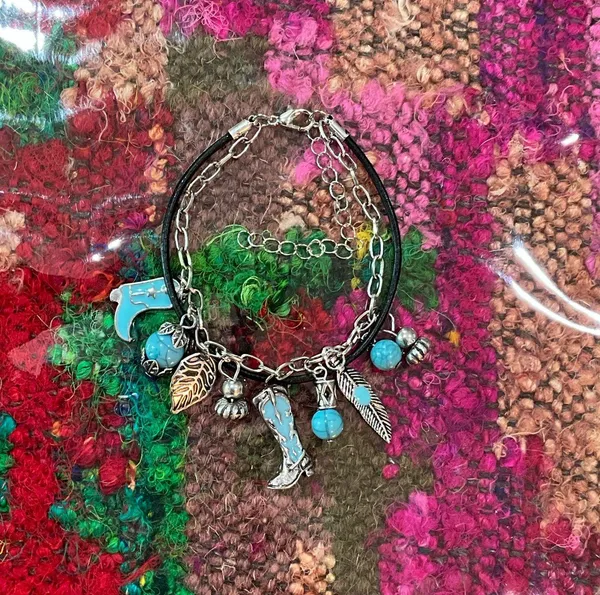 Silver and Turquoise Charm Bracelet Blue - Image 6
