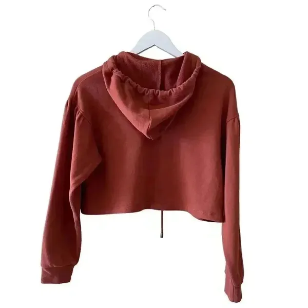 Wild Fable Cropped Boxy Hoodie Loopback Brown Soft Cozy Womens Sweatshirt SZ XS - Image 5