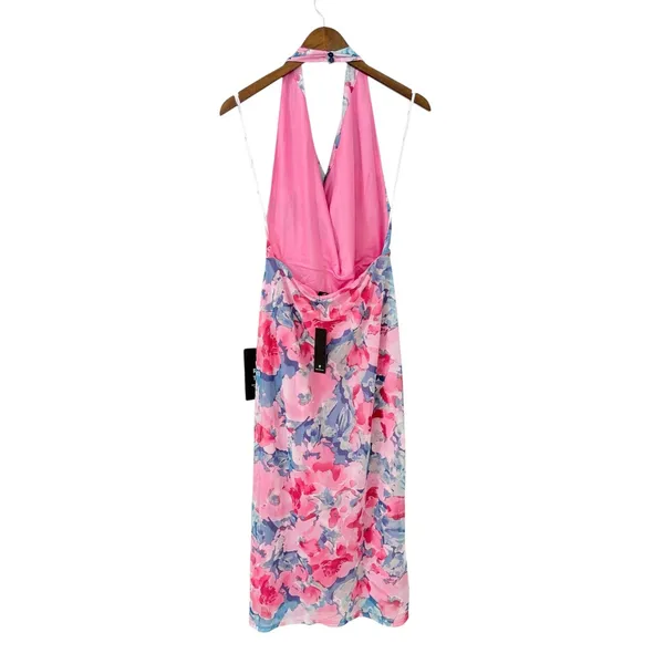 Lulus Venus Teal and Pink Floral Mesh Backless Midi Dress size Large NWT - Image 4