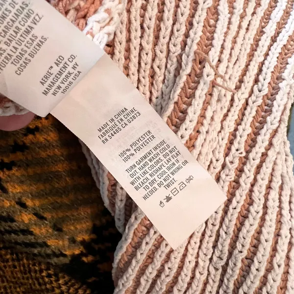 Aerie Sweater Women XS Tan Cream Striped V-Neck Collared Ribbed Oversized - Image 6