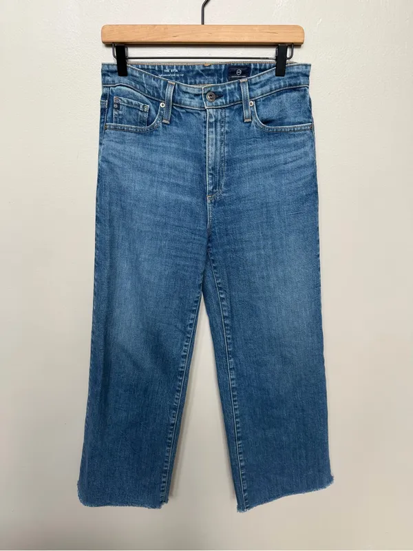 AG Adriano Goldschmied Jeans The Etta High Waisted Wide Leg Crop Jeans Size 4 27 Raw Frayed Hem - Image 3