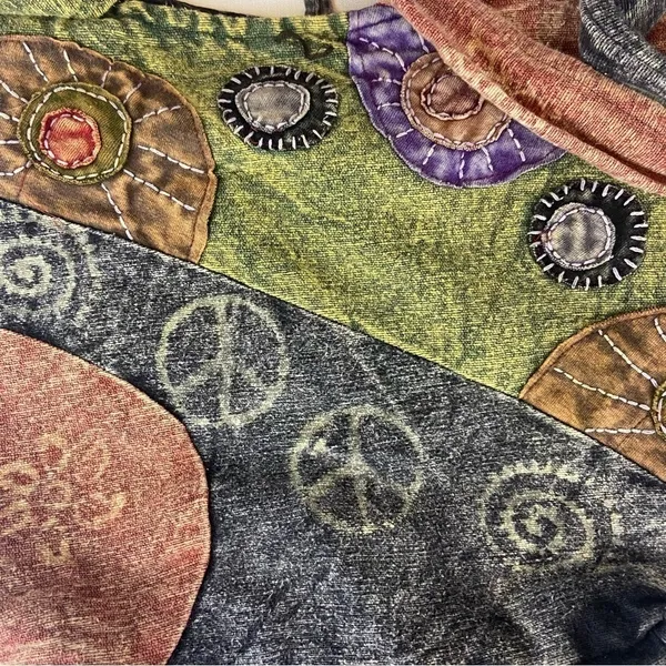 Rising International Embroidered Peace Sign Patchwork Boho Hobo Bag - Image 2