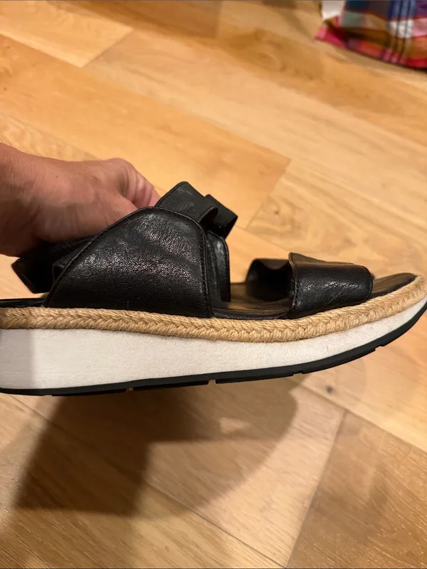 Eileen Fisher dash‎ strappy Black Leather Platform Espadrille Sandal 7 - Image 6