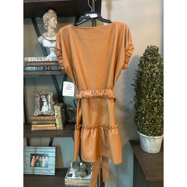 INCLAN STUDIO Millie Faux Leather Mini Dress TAN BROWN Butterscotch Womens Size - Image 6