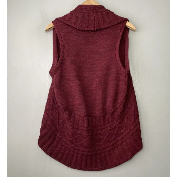 Y2K Vanity Bolero Sweater Vest Size Small Burgundy Cable Knit Sleeveless Dark - Image 4