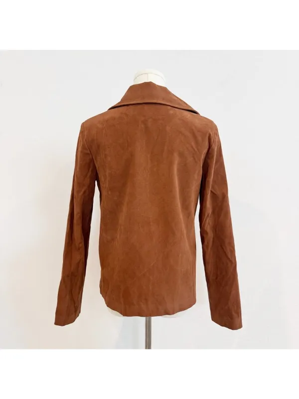 Commense Jacket Size‎ XS Camel Brown Faux Suede Zip Front Shoulder Pad Corpcore - Image 8