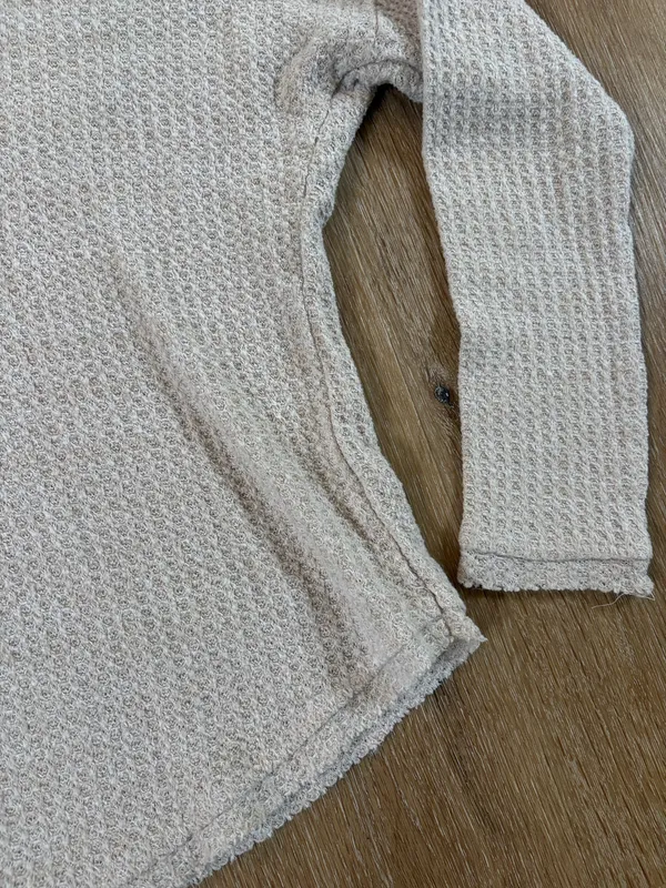 Cream V Neck Waffle Knit Long Sleeve Top - Image 2