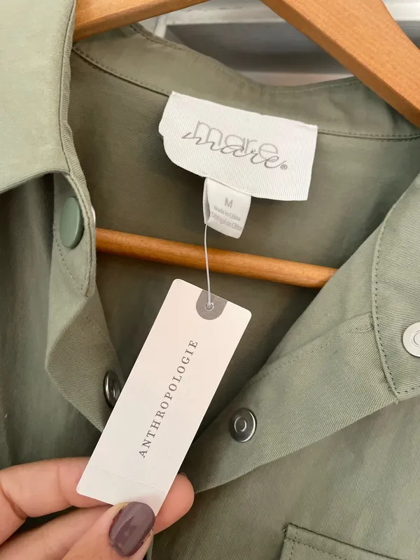 Mare mare Anthropologie long sleeve Olive Green Utility Romper - Image 6