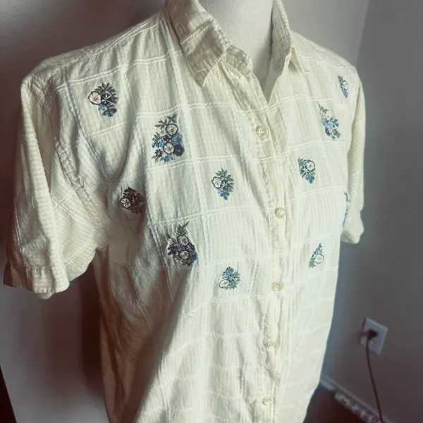 Cottagecore Maggie & Max Womens M Yellow Gingham Shirt 100% Cotton embroidered - Image 2