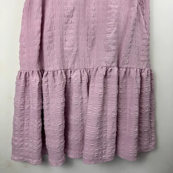 Lulu’s Sunny Love Seersucker Puff Sleeve Button Front Midi Dress Sz XL Lilac - Image 16