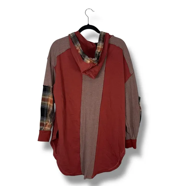 Oli & Hali Patchwork Plaid Hoodie Dress Burnout Red Tunic Top Size S‎ - Image 3